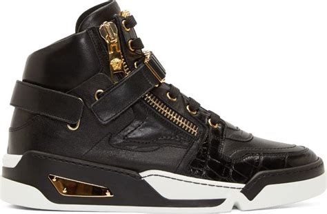 versace man sneaker black gold|Versace zipped high top sneakers.